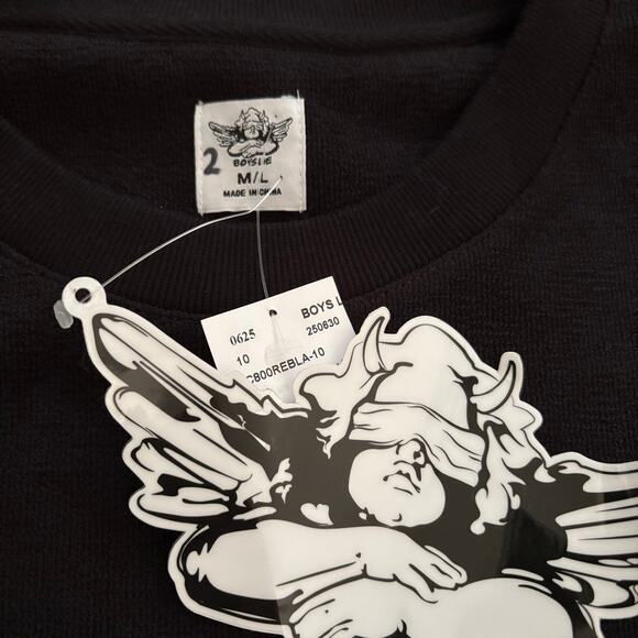 Boys Lie 1-800 Kara Rhinestone Remix Crew Sweatshirt Black M/L - Picture 2 of 6